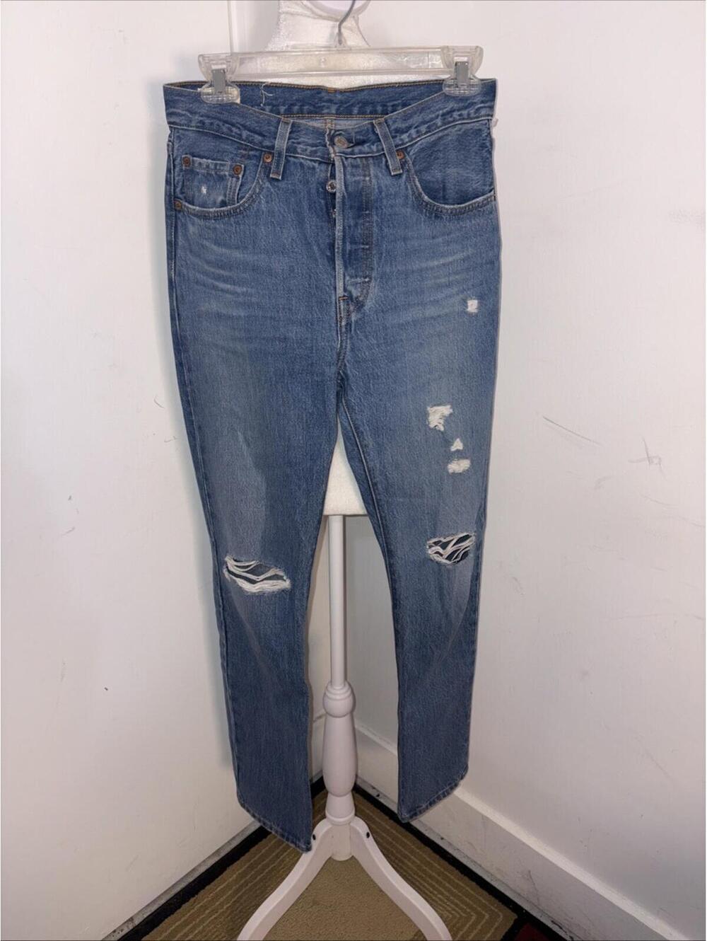 Levis 502 Button Fly Distressed Straight Leg High Rise